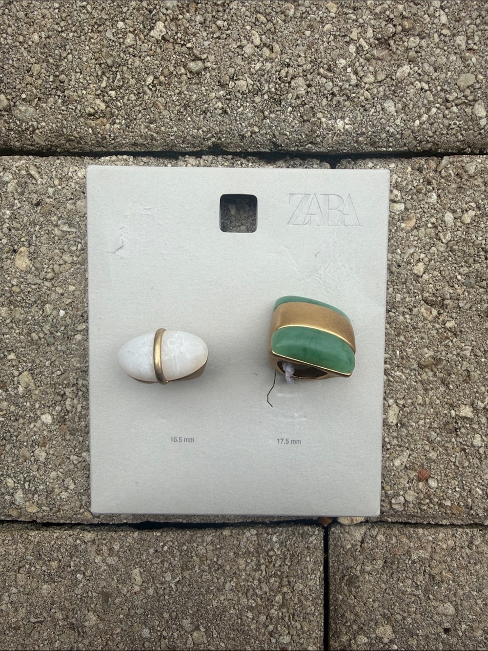 ZARA Green and White Stone Ring Set – Gold-Tone Accents